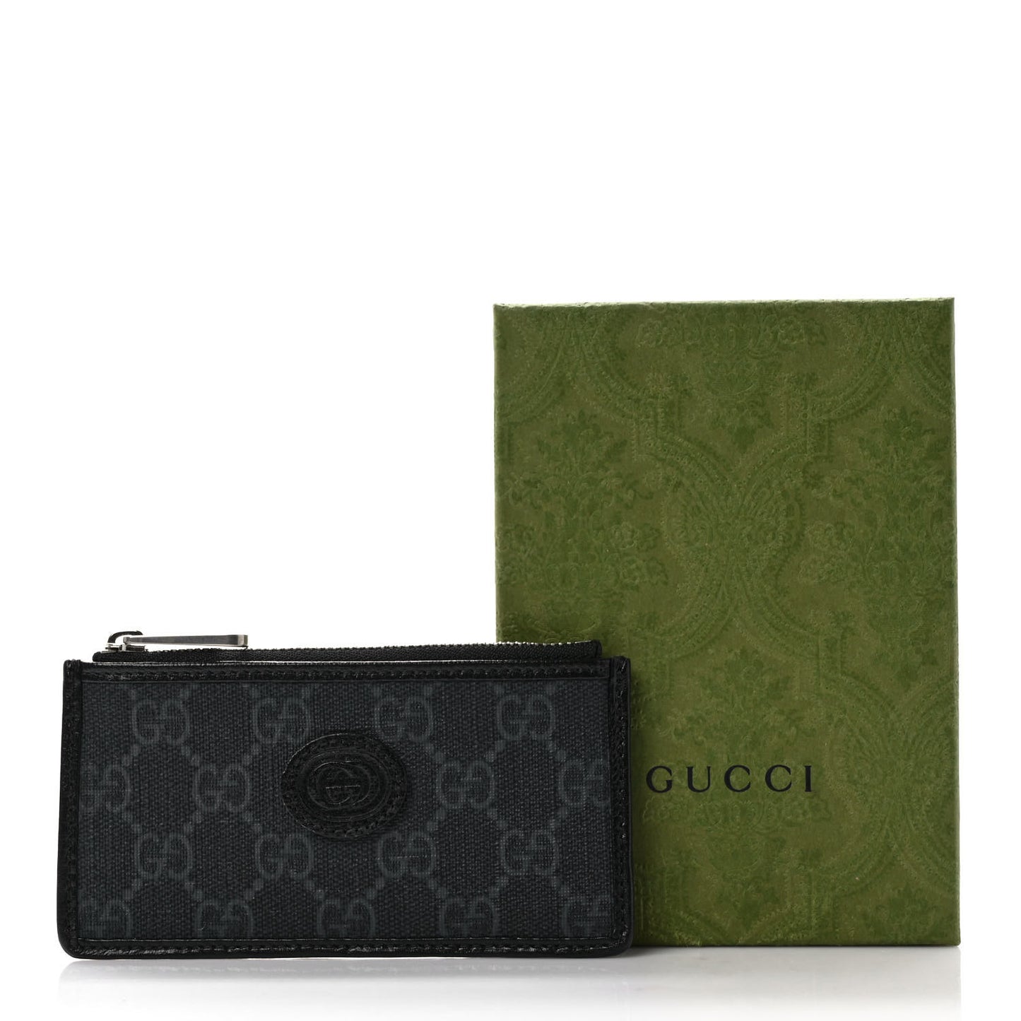 GG Supreme Monogram Azalea Calfskin Retro Interlocking G Coin Case Card Holder Black
