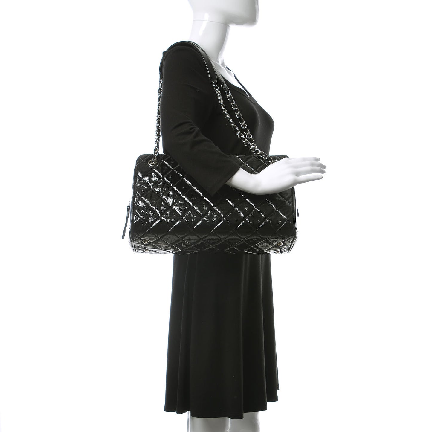 Patent Quilted Tote Black
