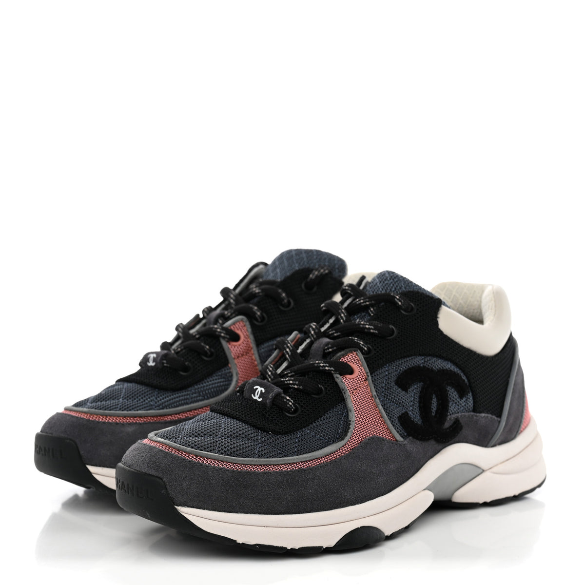 Chanel Nylon Calfskin Suede Womens CC Sneakers 38 Dark Grey Pink 3 of 10