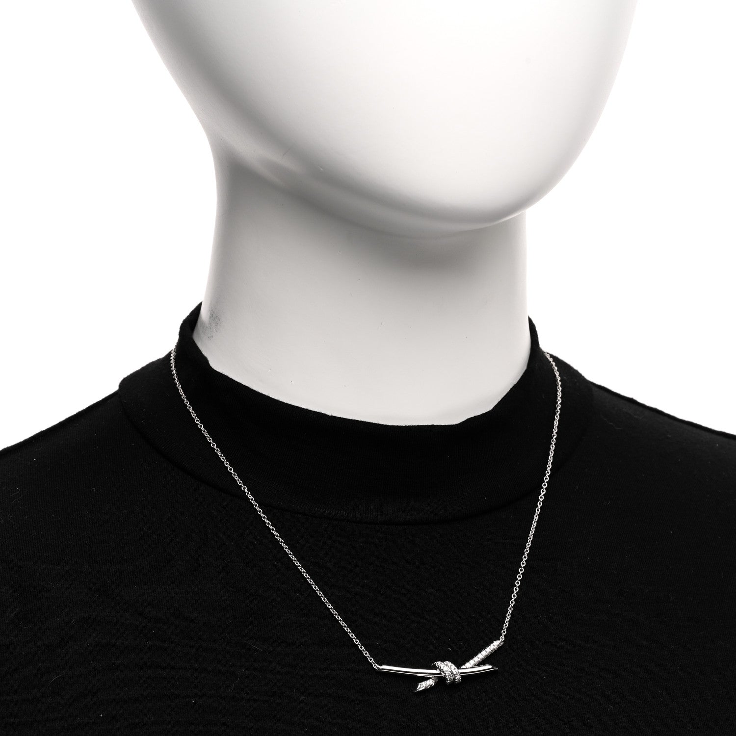 Tiffany 18K White Gold Diamond Knot Necklace 2 of 4