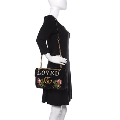Gucci Velvet Matelasse Loved Embroidered Medium GG Marmont Shoulder Bag Black 2 of 10