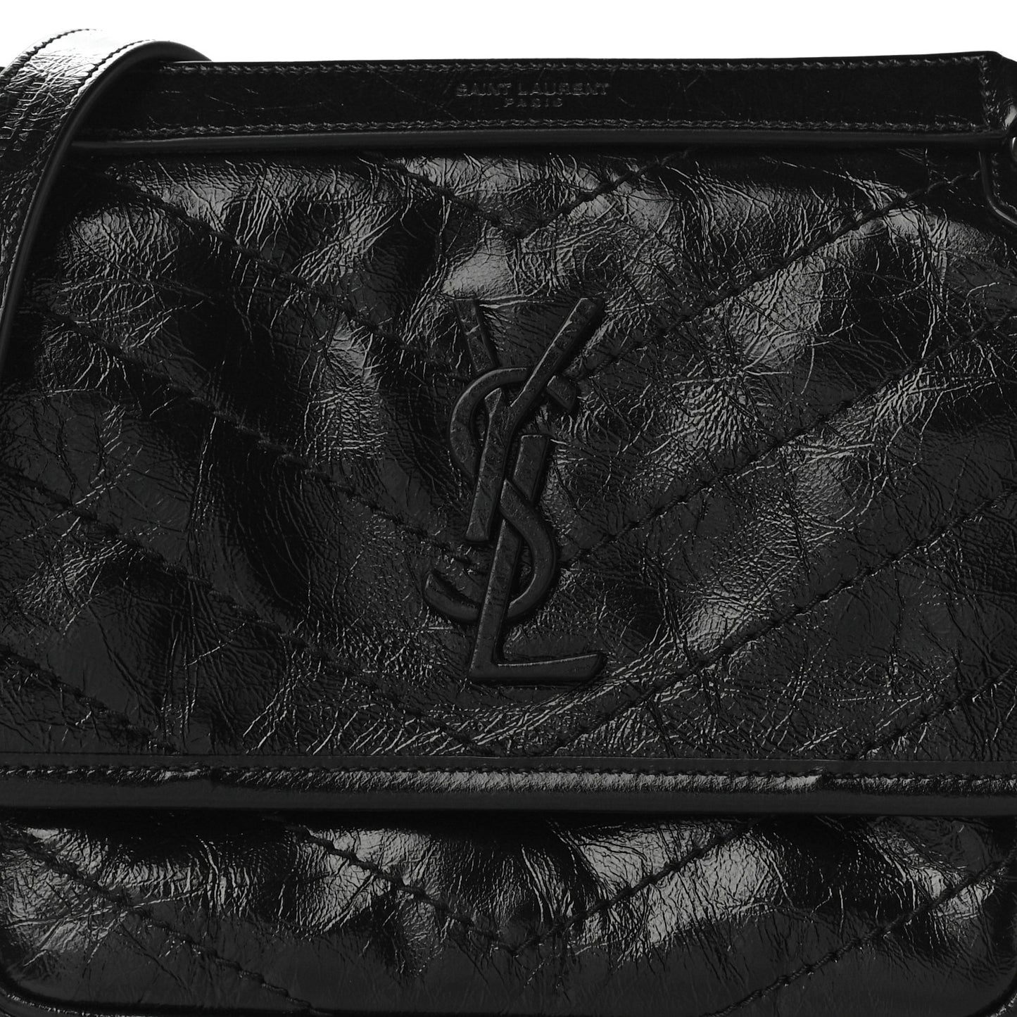 Crinkled Calfskin Matelasse Monogram Baby Niki Chain Satchel Black