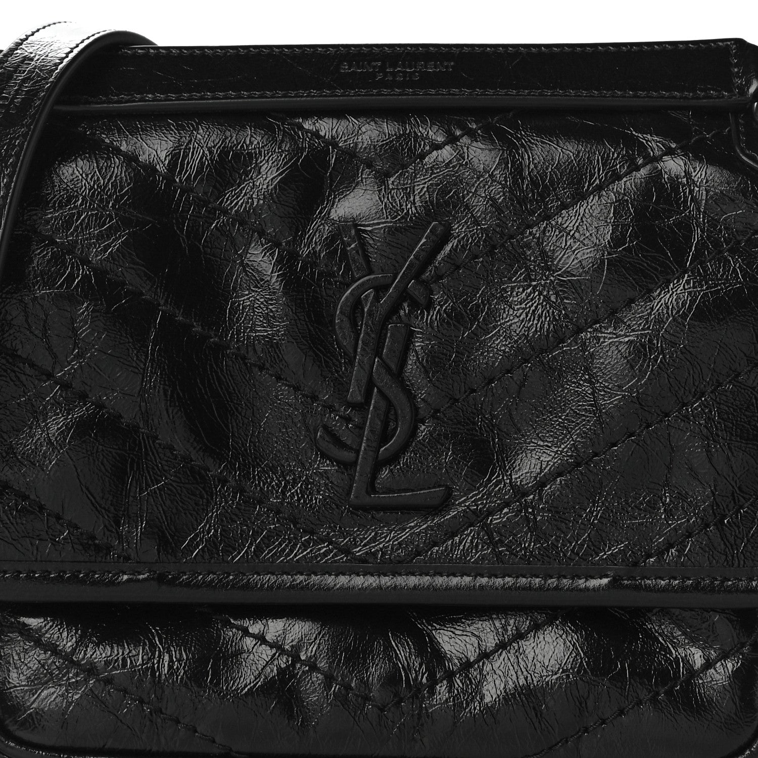 Saint Laurent Crinkled Calfskin Matelasse Monogram Baby Niki Chain Satchel Black 8 of 10
