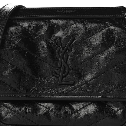 Saint Laurent Crinkled Calfskin Matelasse Monogram Baby Niki Chain Satchel Black 8 of 10