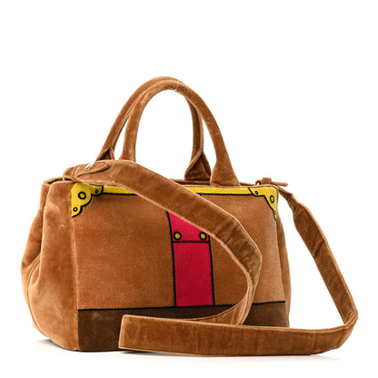 Prada Velluto Ricamo Cahier Tote Bag Cammello 3 of 9
