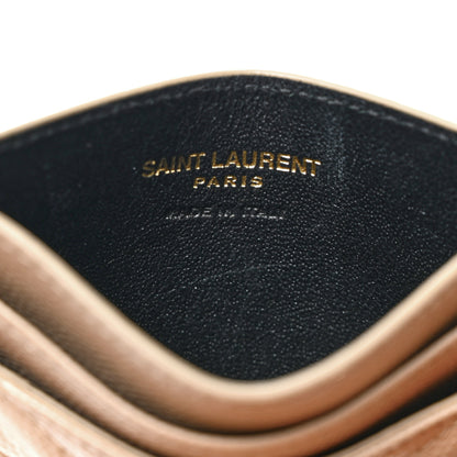 Saint Laurent Grain De Poudre Matelasse Chevron Monogram Credit Card Case Dark Beige 6 of 8