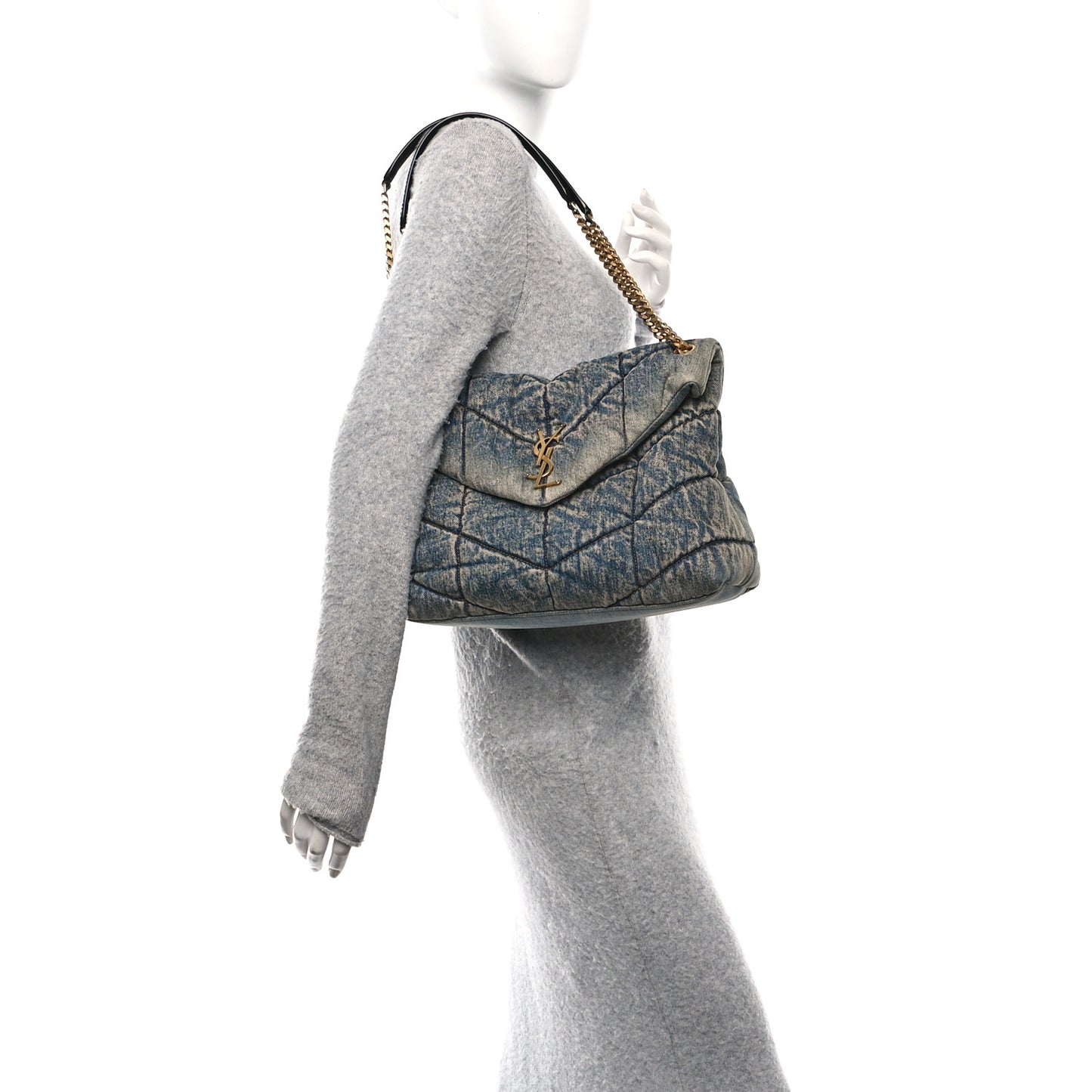 Denim Quilted Medium Loulou Puffer Monogram Chain Satchel Rodeo Blue