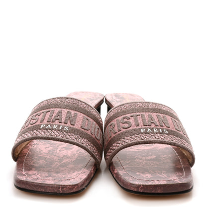 Christian Dior Canvas Toile De Jouy Embroidered Dway 35mm Slide Sandals 37 Quartz Grey 3 of 9