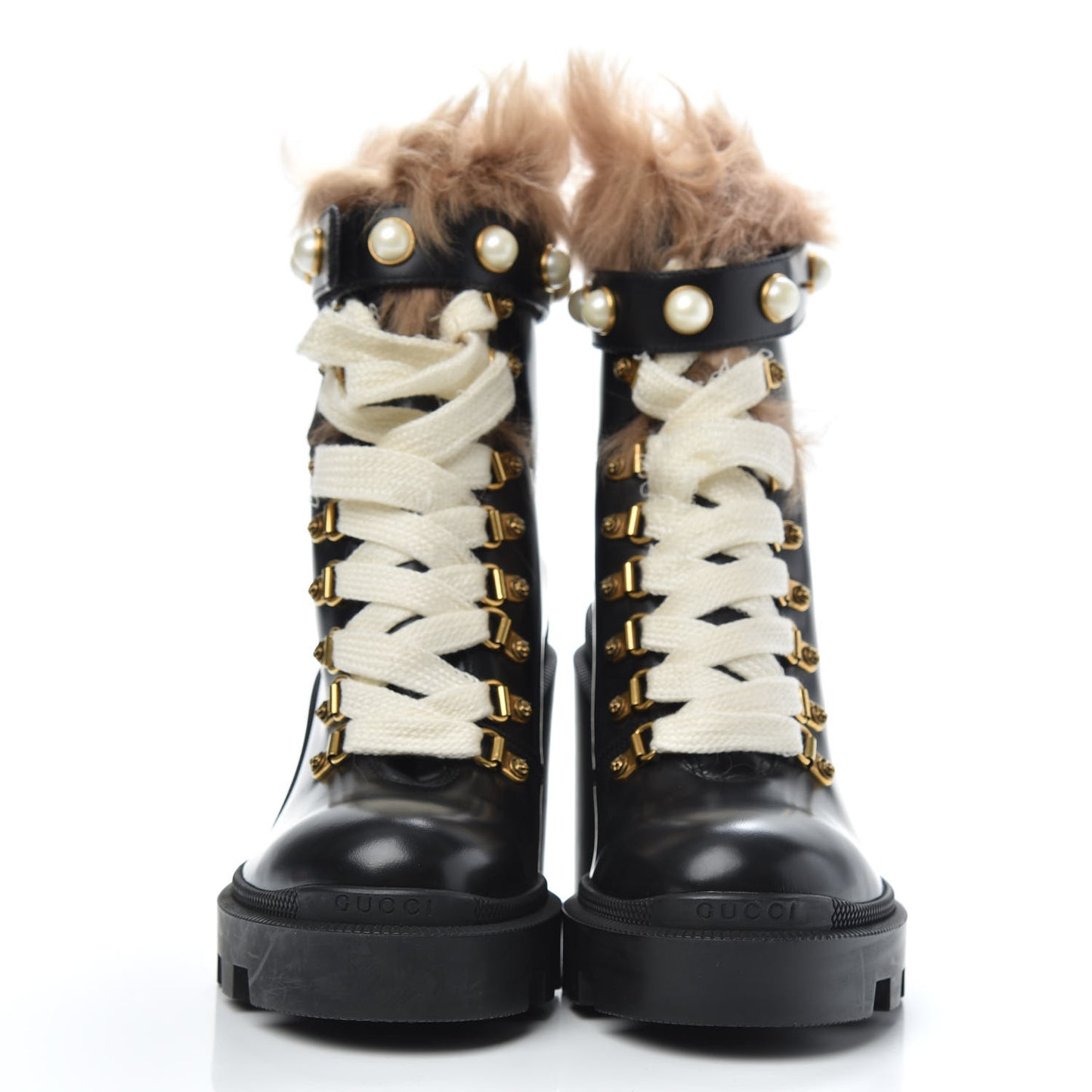 Magnum Calfskin Fur Pearl Lace Up Combat Ankle Boots 37 Black Naturale