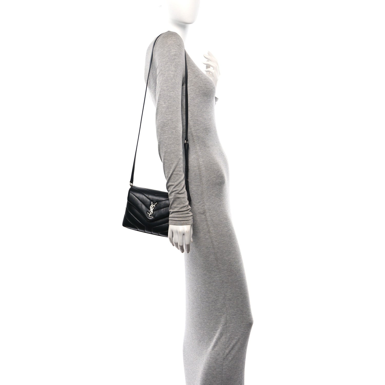Saint Laurent Calfskin Y Quilted Monogram Toy Loulou Crossbody Bag Black 2 of 13