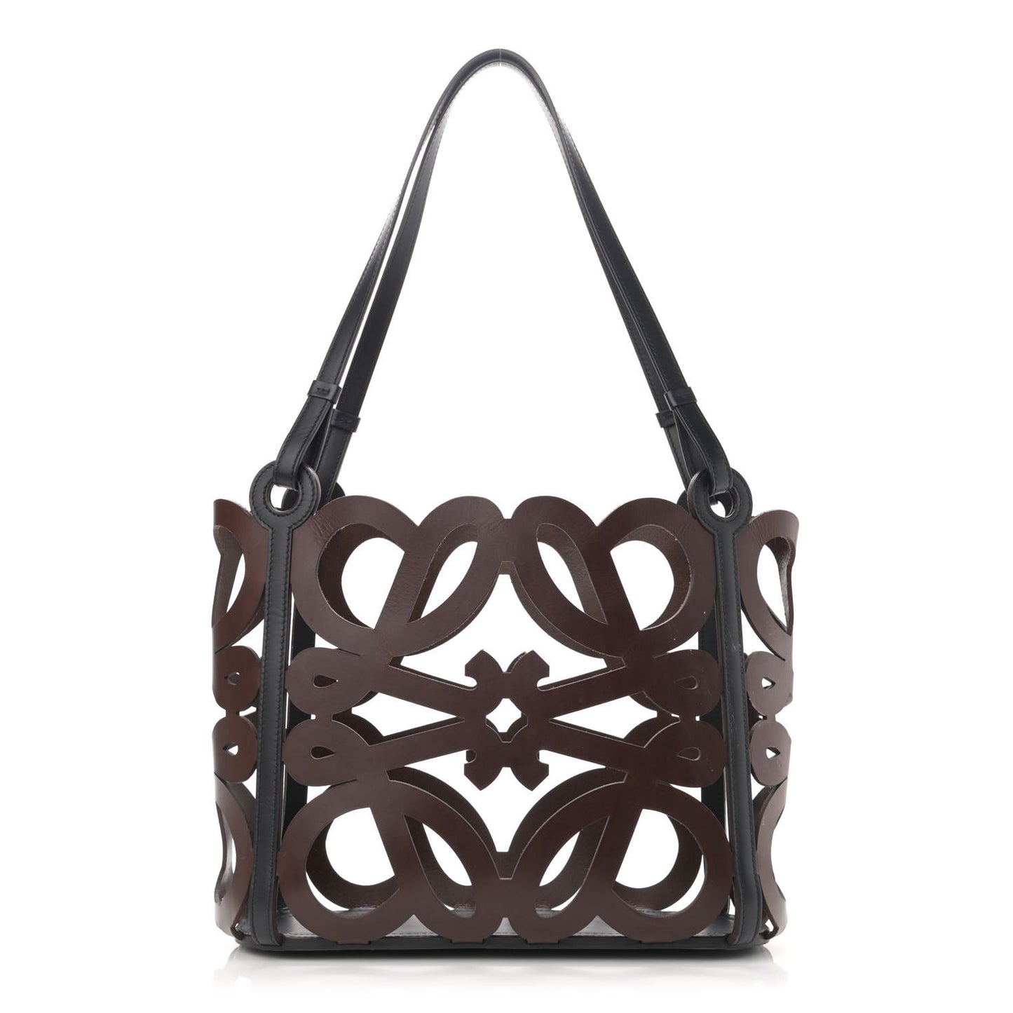 Smooth Calfskin Small Anagram Cutout Tote Brown Black