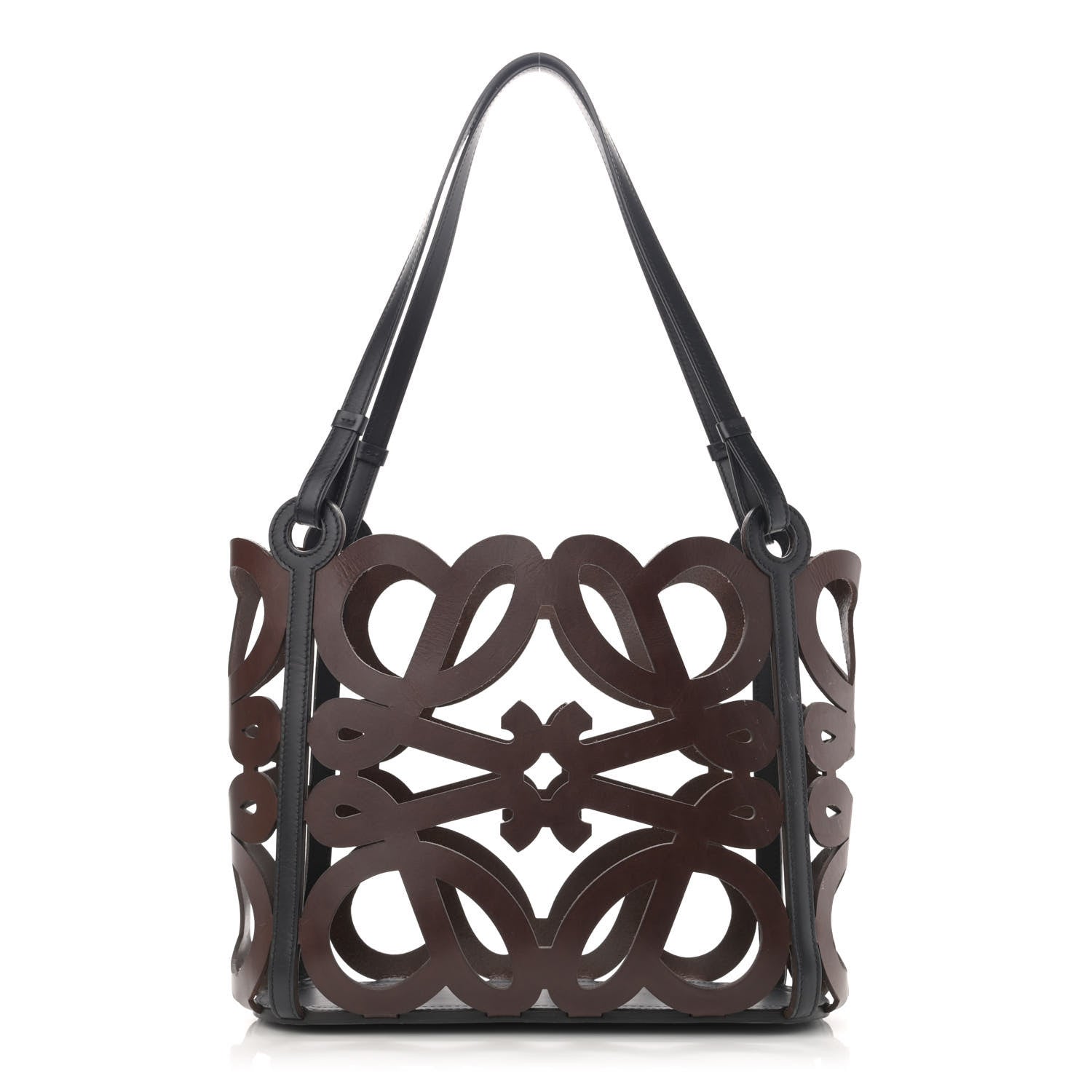 Loewe Smooth Calfskin Small Anagram Cutout Tote Brown Black 3 of 14