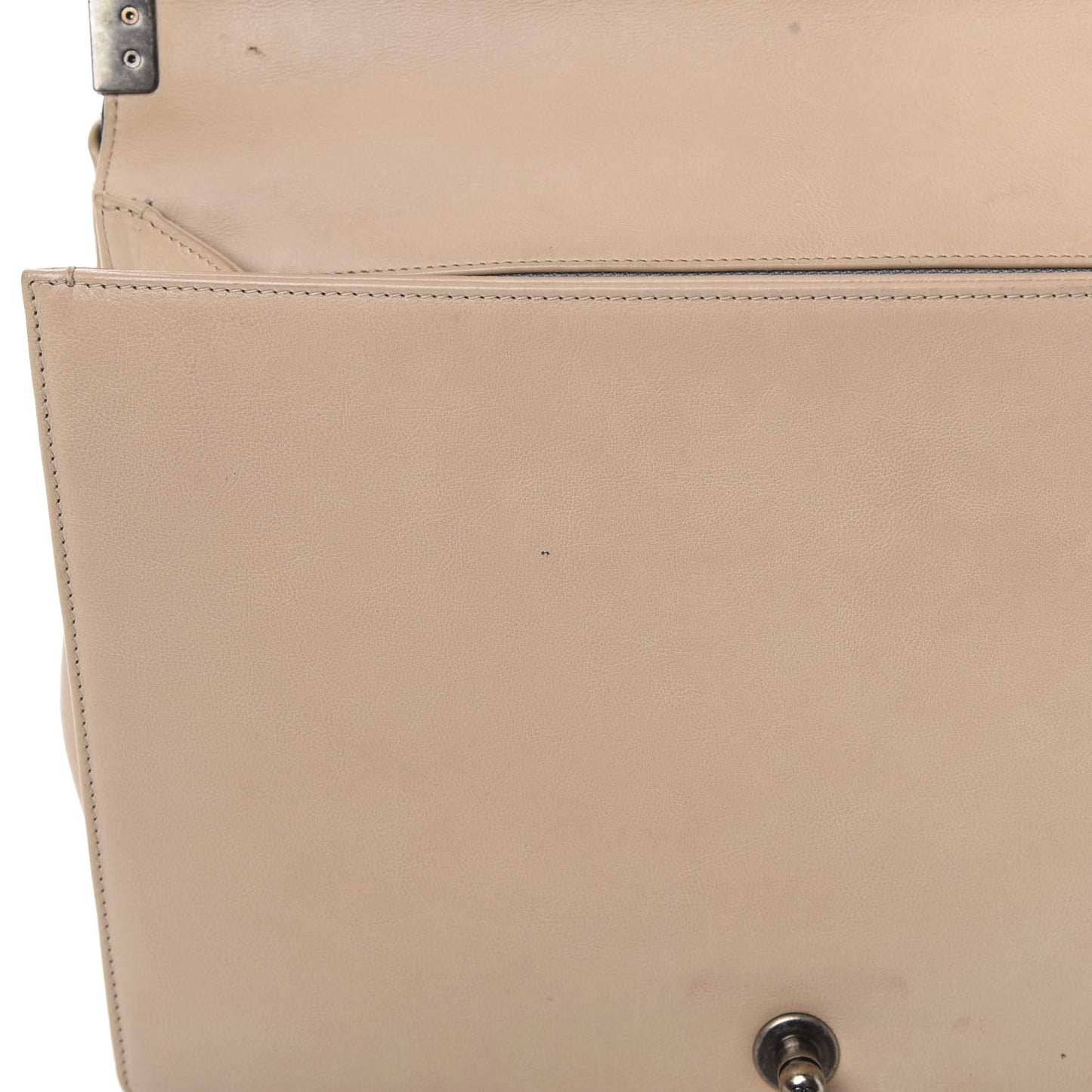 Calfskin Double Stitch Large Boy Flap Beige