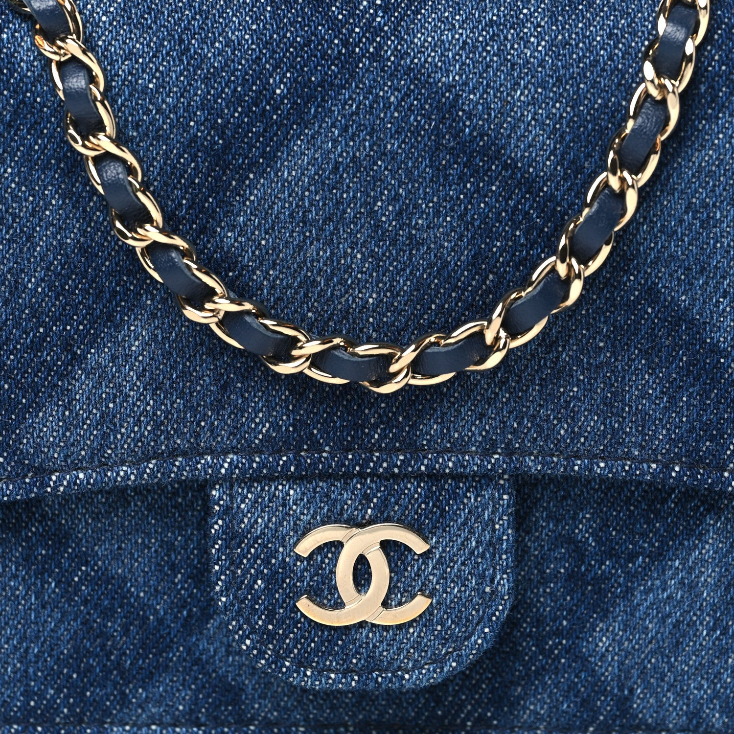 Chanel Printed Denim Quilted Card Holder On Chain  Dark Blue 9 of 11