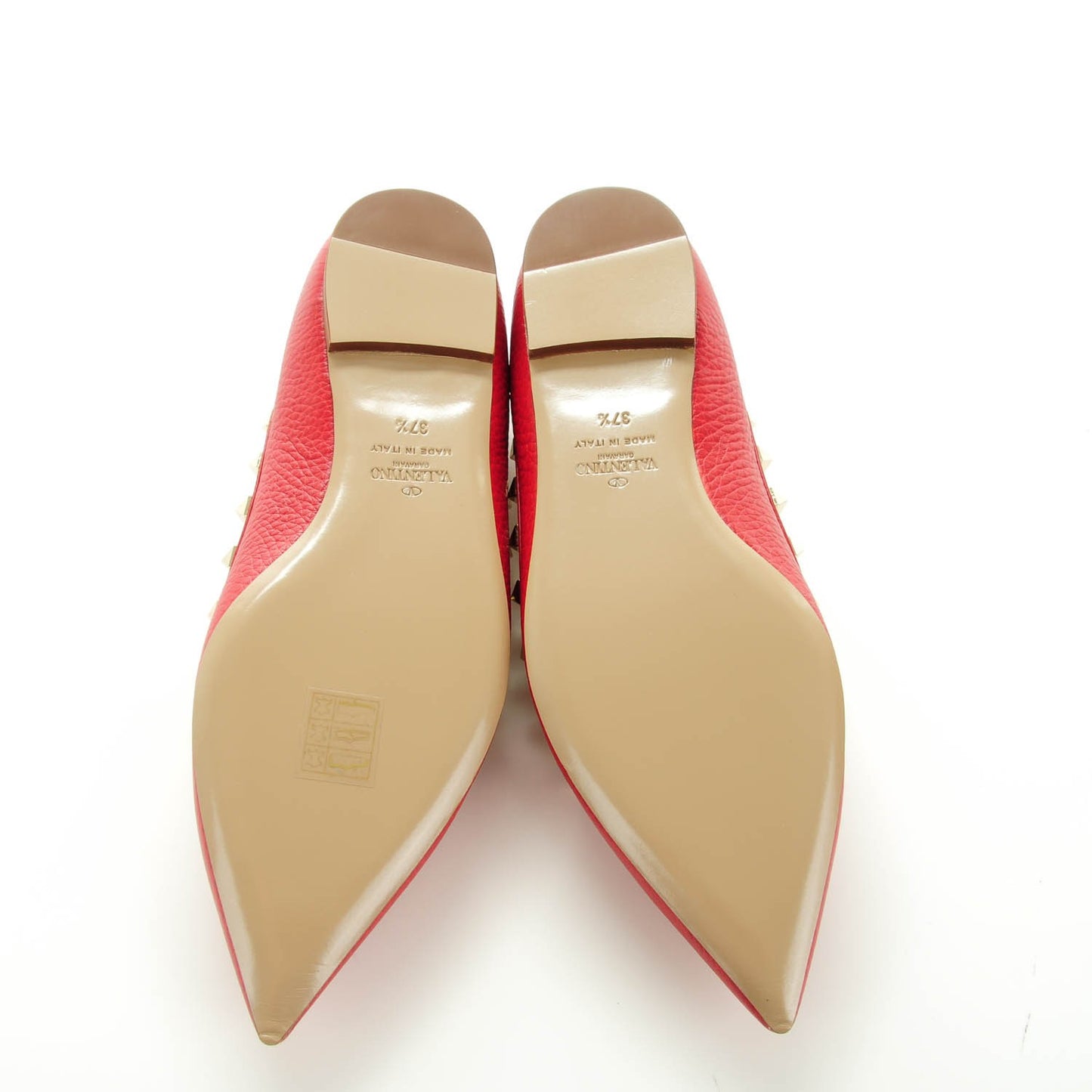 Pebbled Calfskin Rockstud Ballerina Flats 37.5 Rosso Valentino