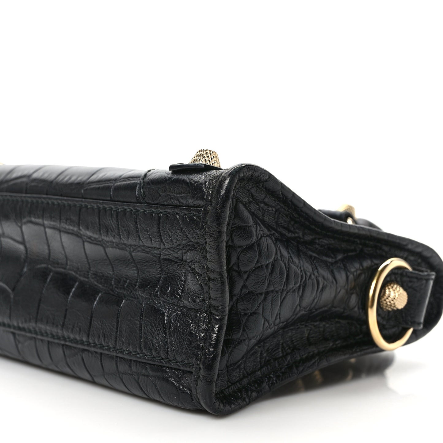 Calfskin Giant 12 Gold Hardware Crocodile Embossed Mini City Black