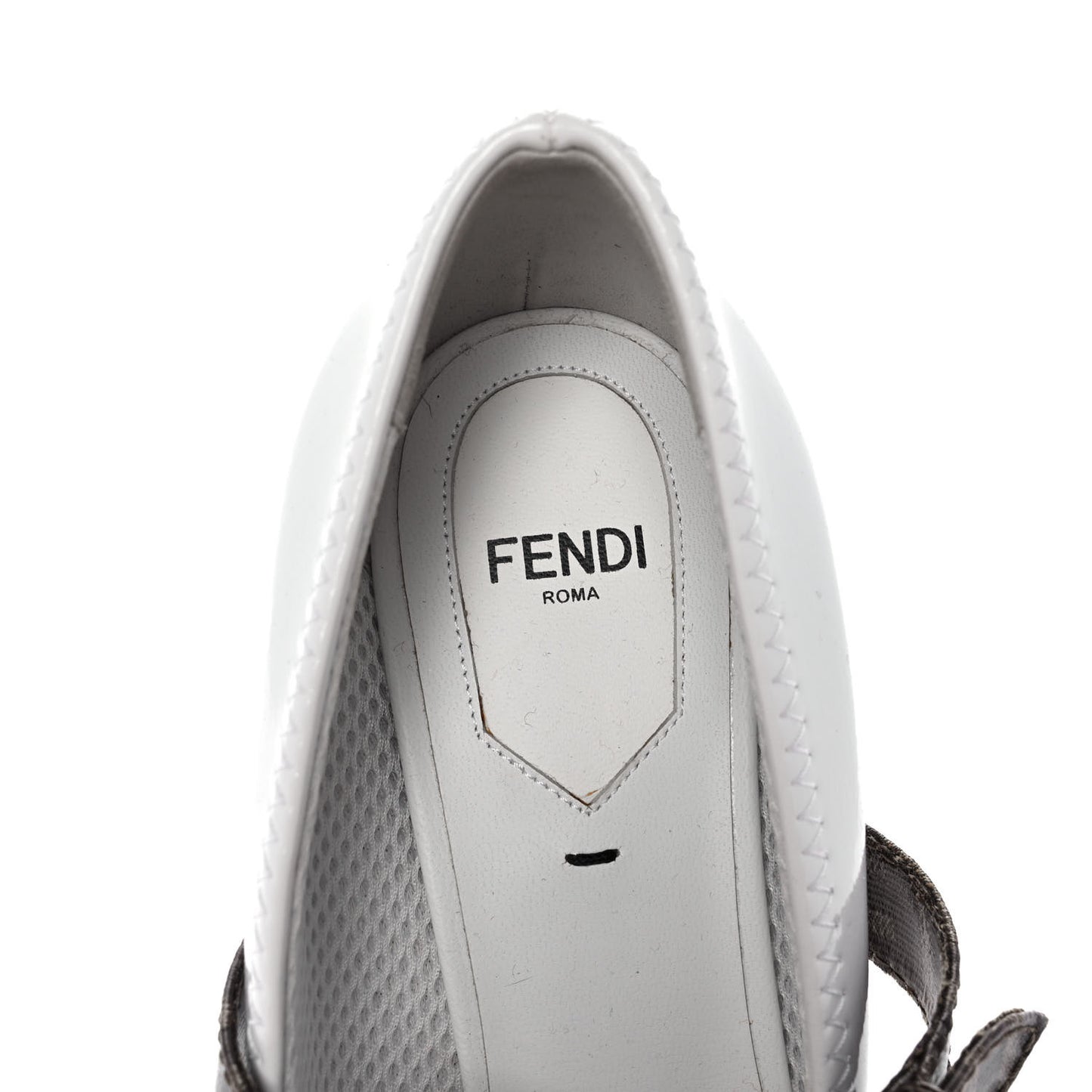 Glossy Neoprene Glazed Fabric FF FFrame Court Mary Jane Pumps 38 White Tobacco Moro