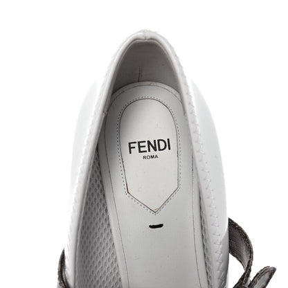 Fendi Glossy Neoprene Glazed Fabric FF FFrame Court Mary Jane Pumps 38 White Tobacco Moro 7 of 8