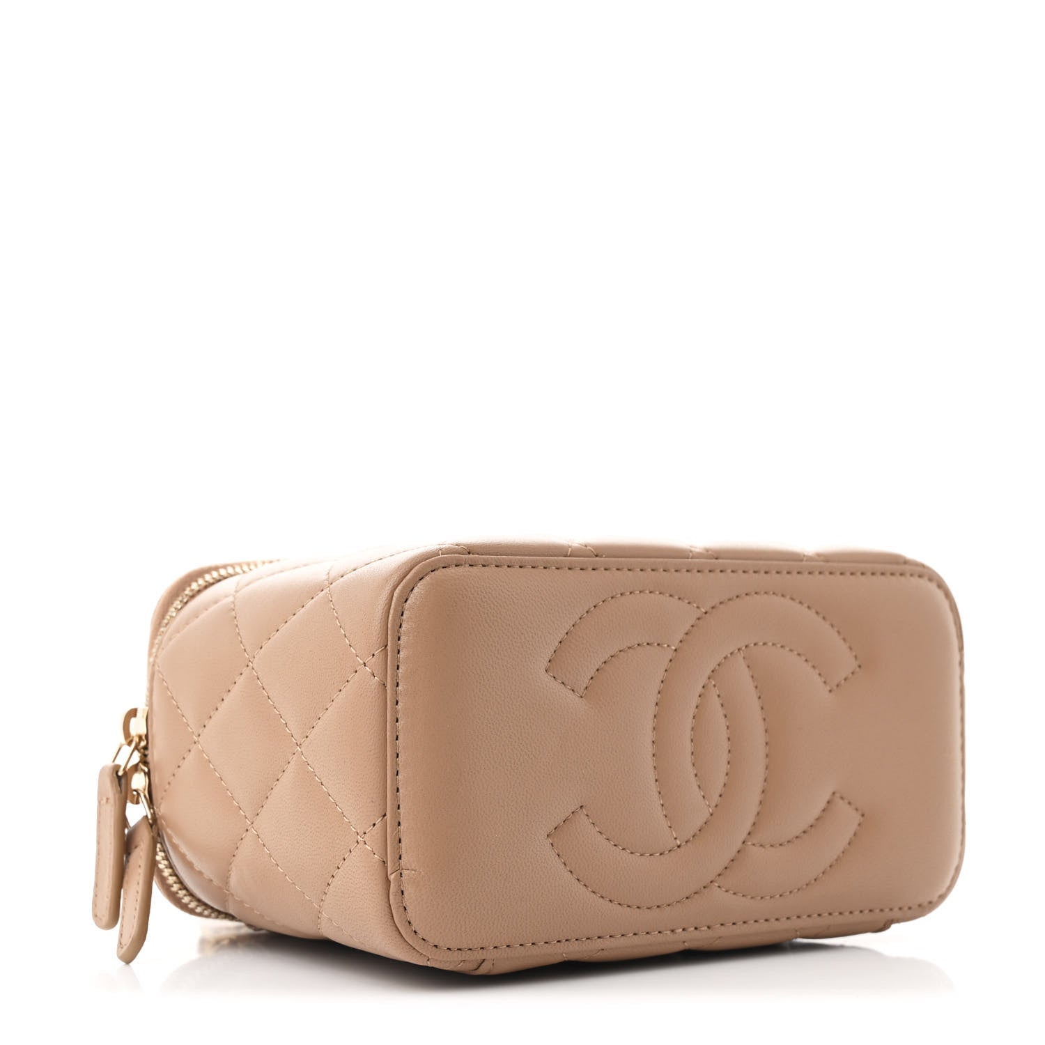 Chanel Lambskin Quilted Metal Small Top Handle Vanity Case With Chain Beige 4 of 11