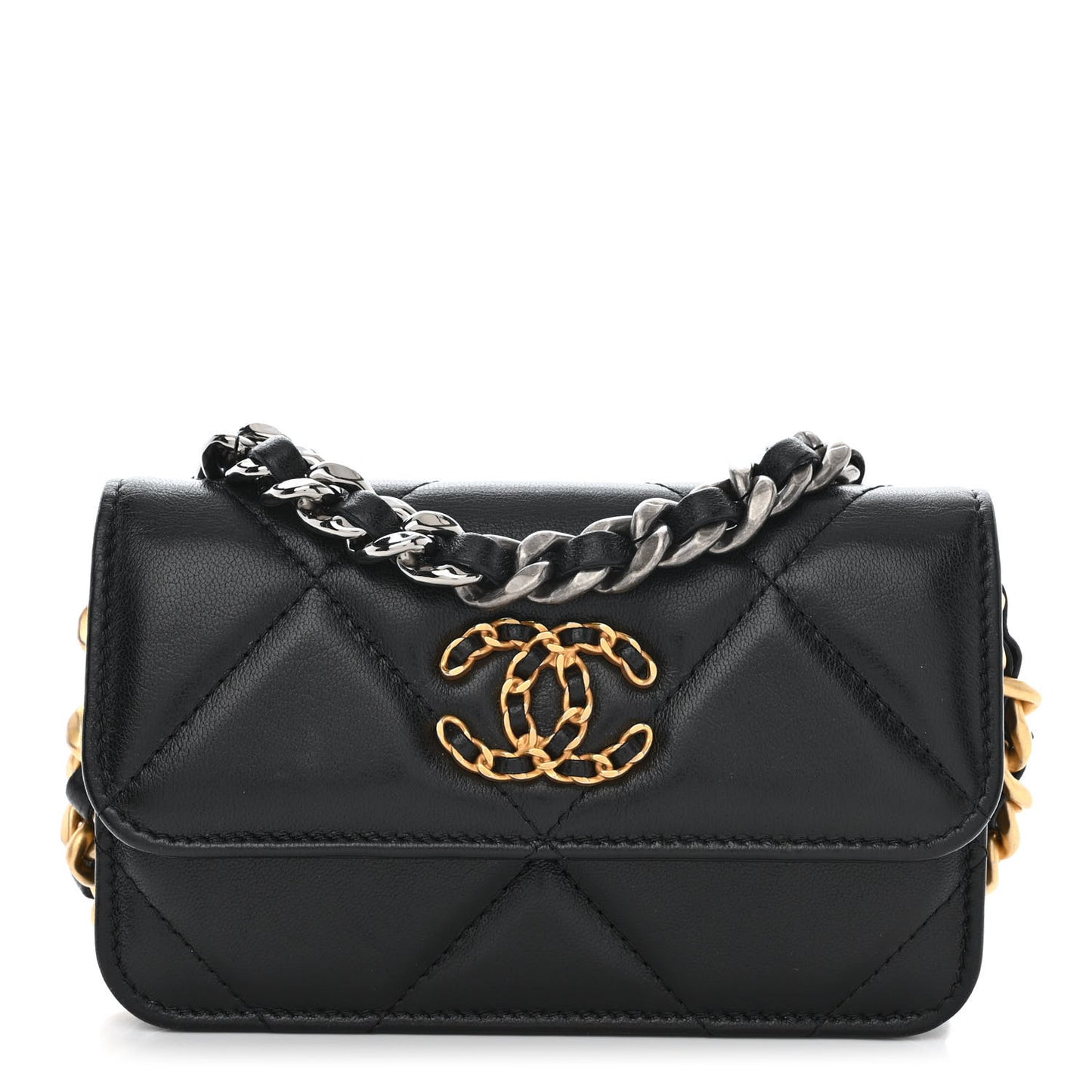 Lambskin Quilted Chanel 19 Clutch With Chain Black