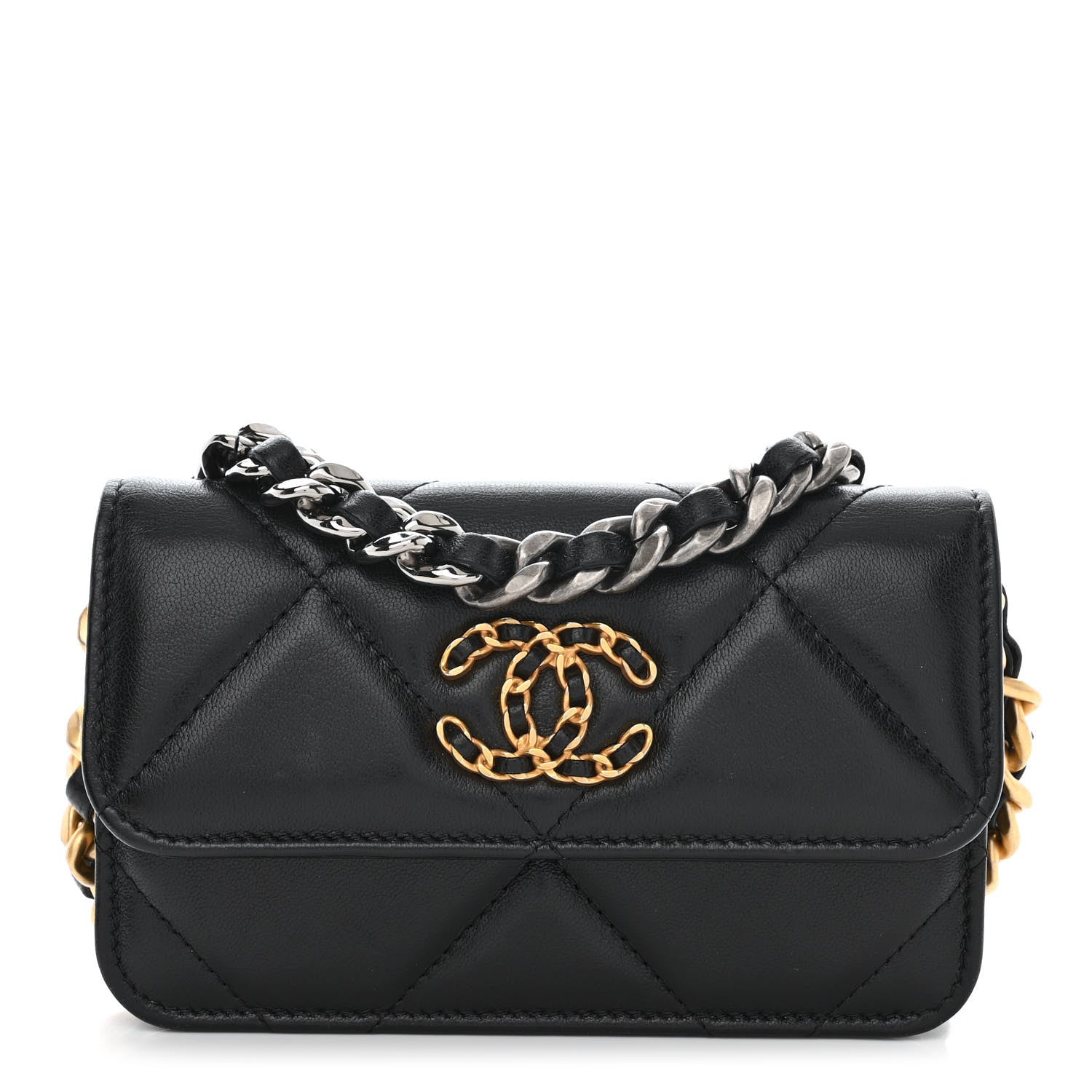 Chanel Lambskin Quilted Chanel 19 Clutch With Chain Black 1 of 13