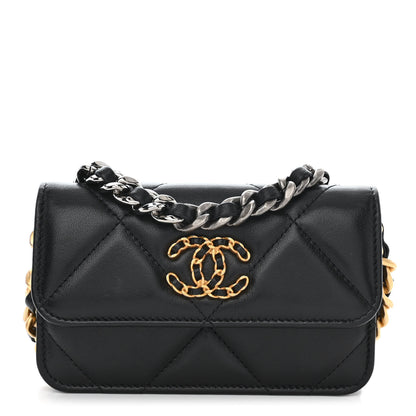 Chanel Lambskin Quilted Chanel 19 Clutch With Chain Black 1 of 13