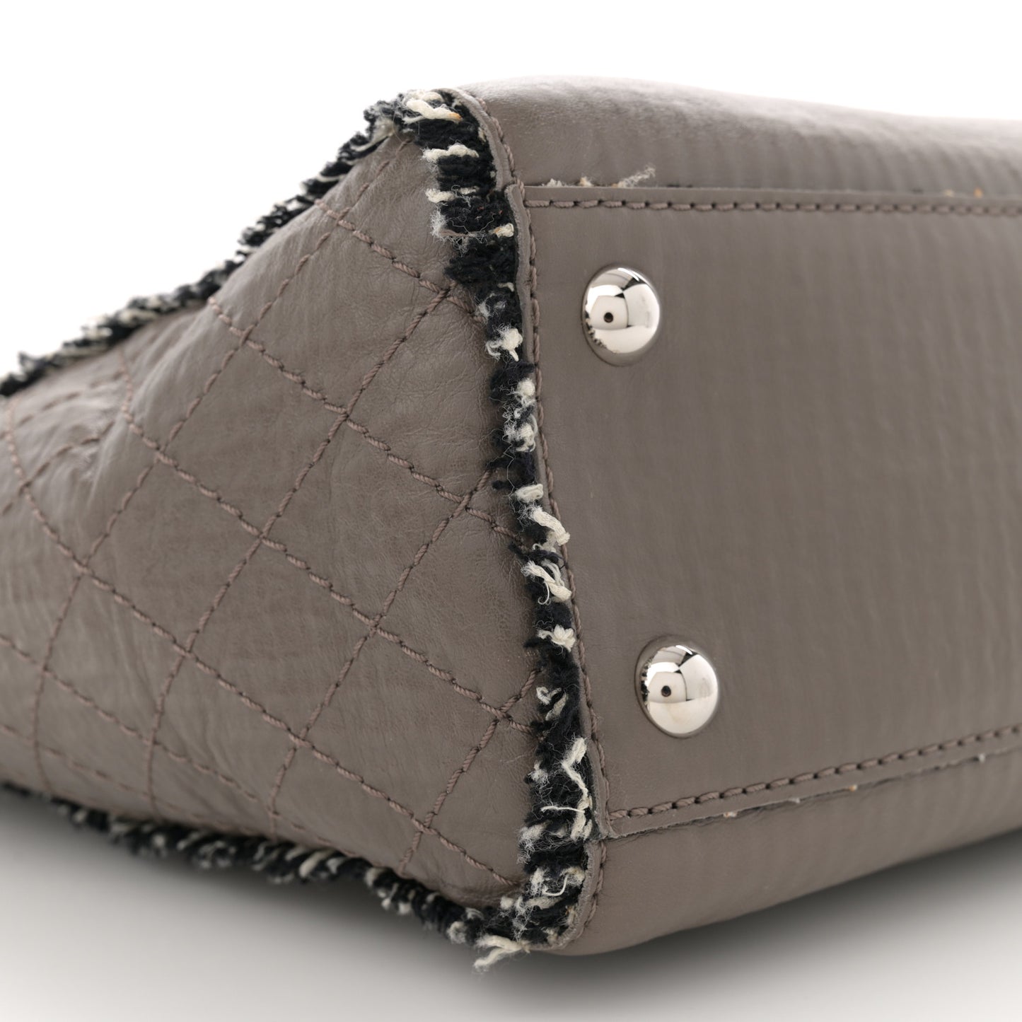 Glazed Calfskin Tweed Tweedy Shopping Tote Brown