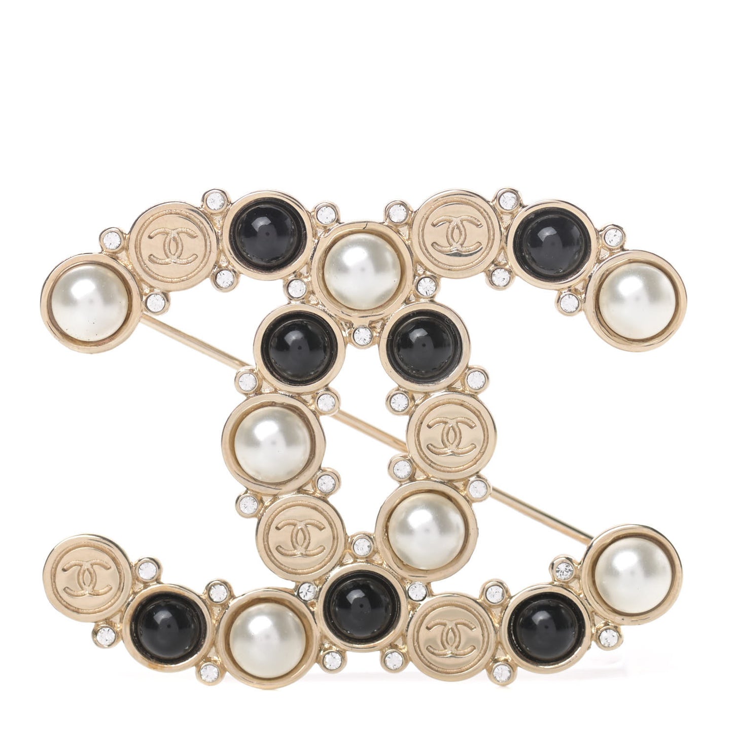 Crystal Pearl Metal Resin Polka Dot CC Brooch Black Gold