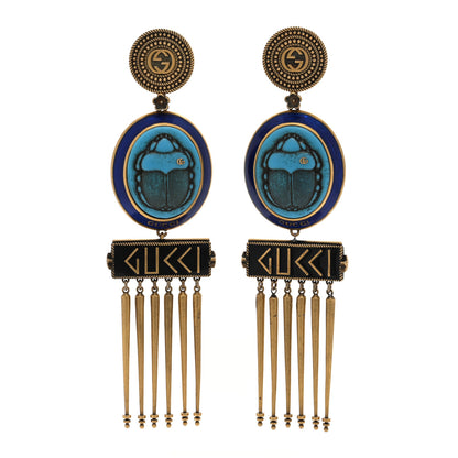 Gucci Metal GG Scarab Tassel Drop Clip Earrings 1 of 4
