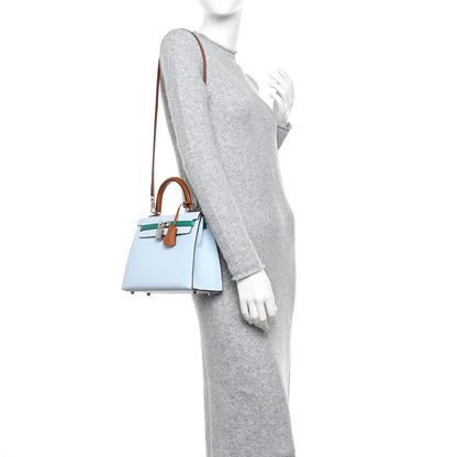 Hermes Epsom Tri-Color Kelly Sellier 25 Bleu Brume Vert Jade Gold 2 of 13