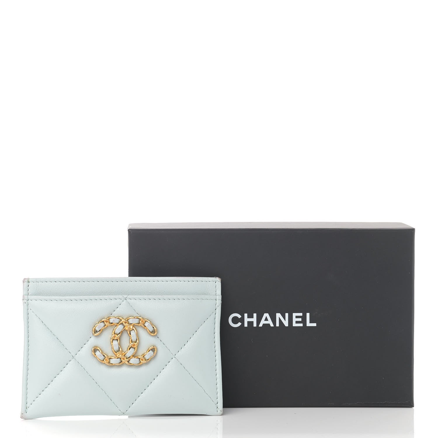 Chanel Lambskin Quilted Chanel 19 Card Holder Light Blue 13 of 13