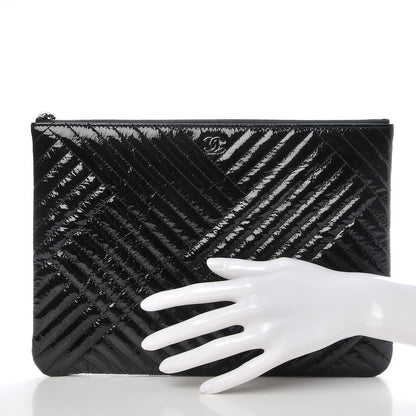 Chanel Distressed Patent Medium CC Crossing Cosmetic Case Black 2 of 8