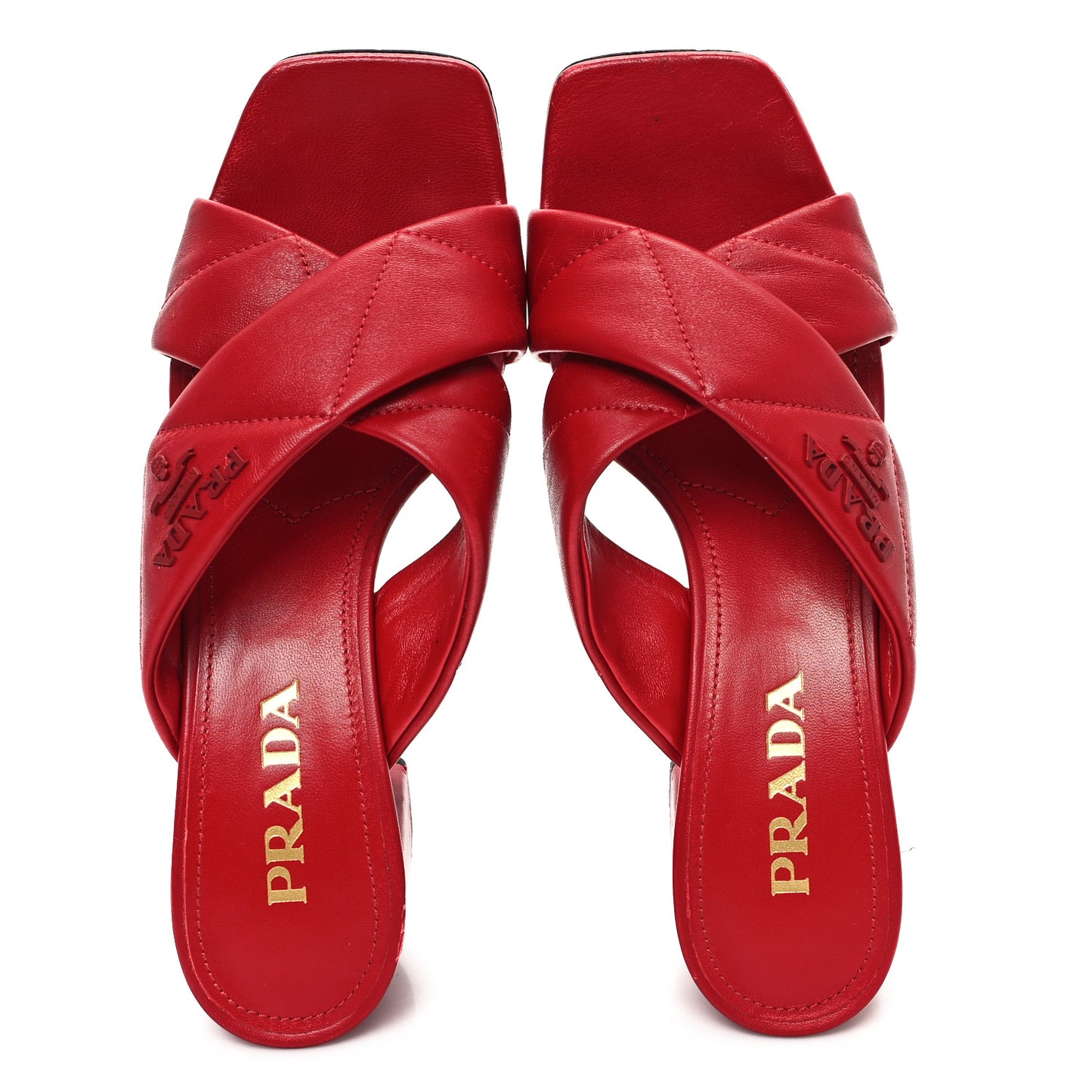 Nappa Logo Quilted Crisscross 65mm Block Heel Slide Sandals 38 Red