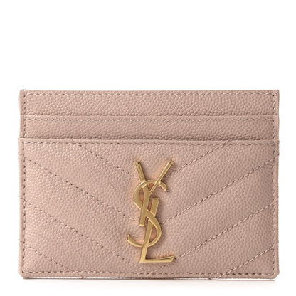 Saint Laurent Grain De Poudre Matelasse Chevron Monogram Credit Card Case Pale Blush 1 of 8