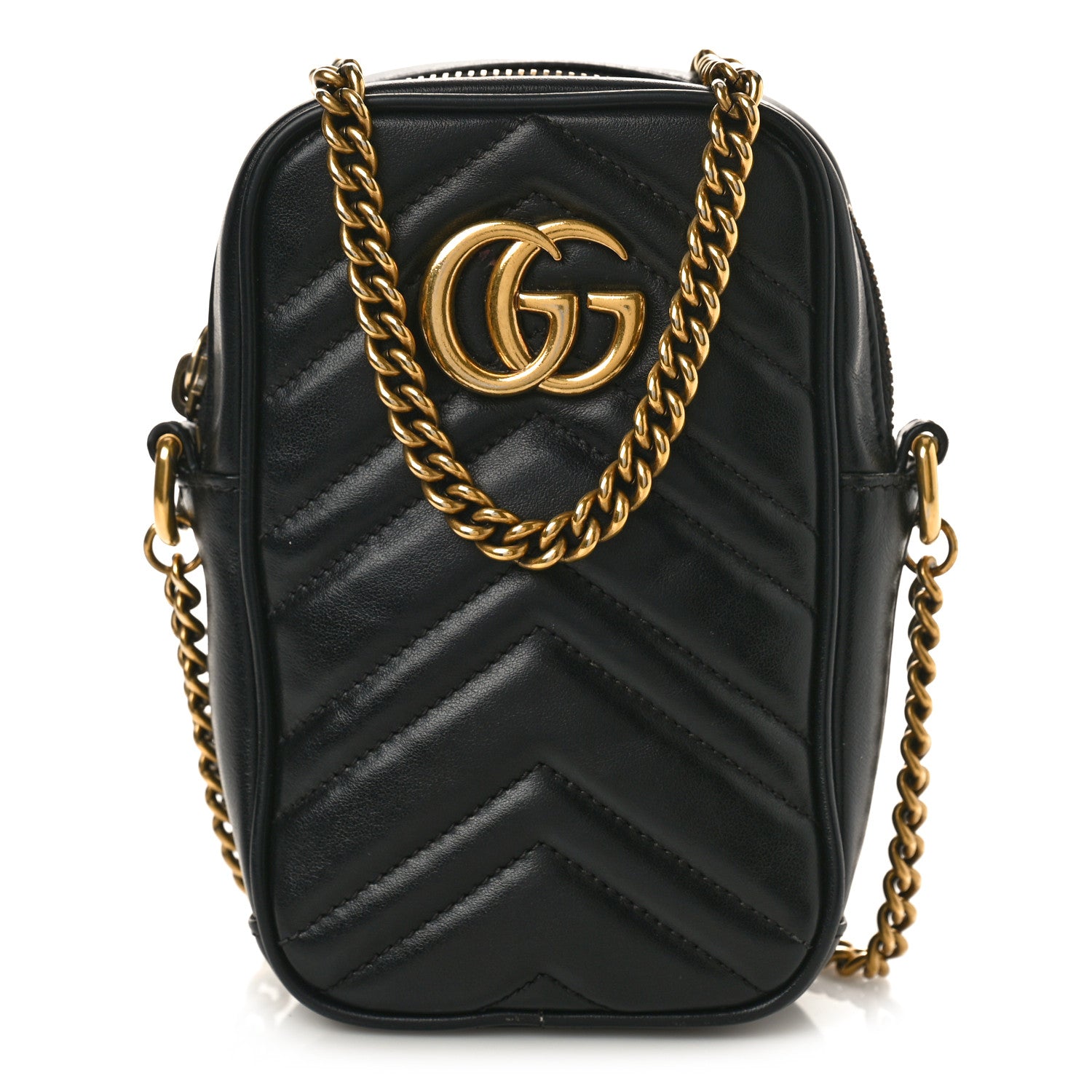 Gucci Calfskin Matelasse Mini GG Marmont Crossbody Bag Black 1 of 10