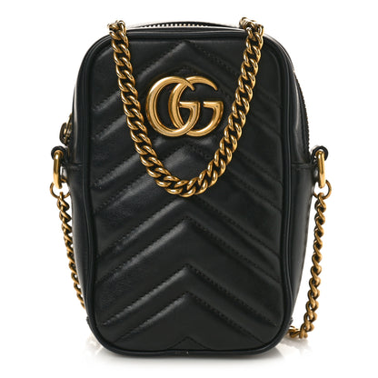 Gucci Calfskin Matelasse Mini GG Marmont Crossbody Bag Black 1 of 10