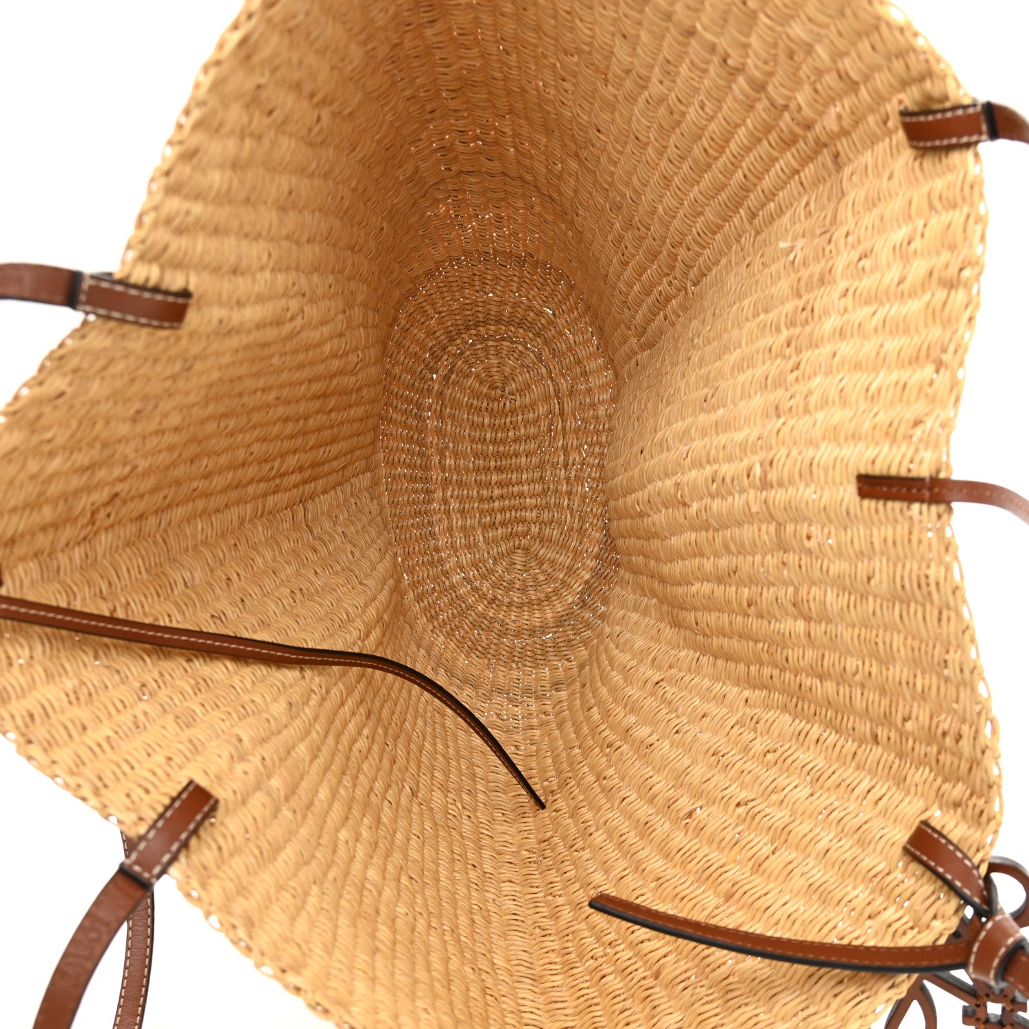 Loewe Raffia Calfskin Shell Basket Tote Natural Pecan 5 of 10