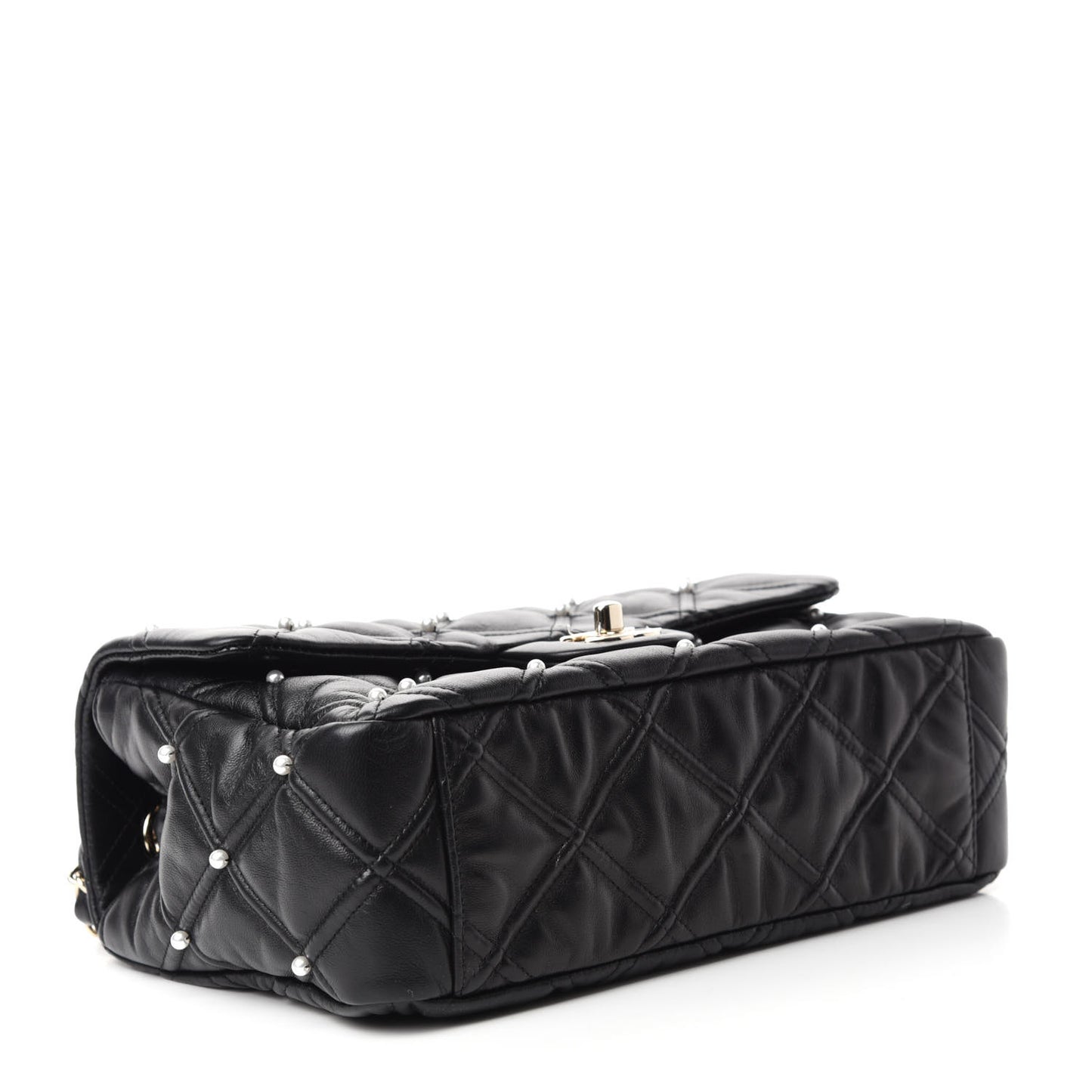 Lambskin Quilted Pearl Studded Flap Black