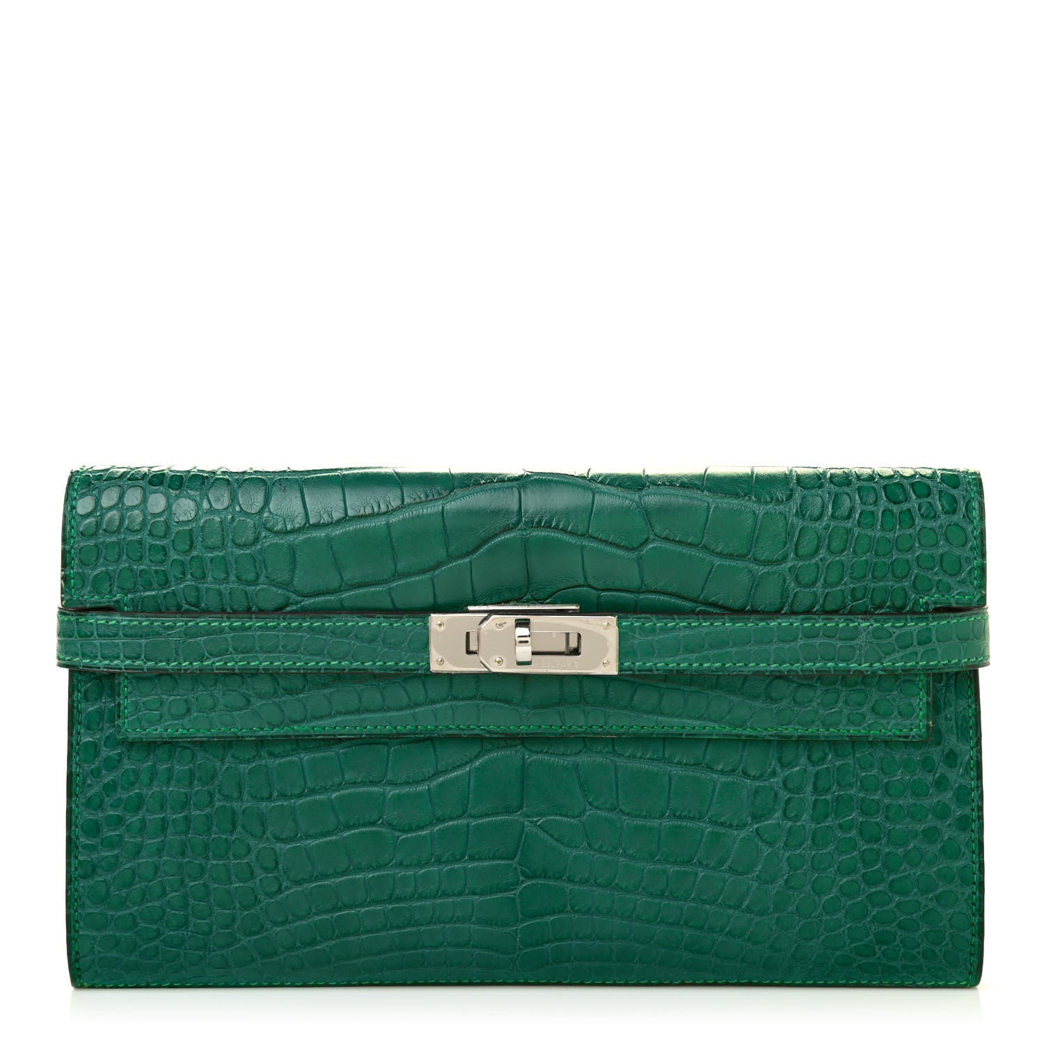 Hermes Matte Alligator Kelly Longue Wallet Malachite 1 of 8
