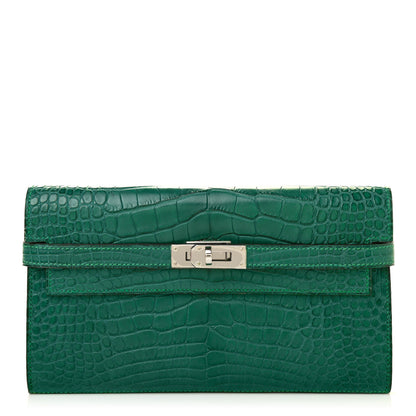 Hermes Matte Alligator Kelly Longue Wallet Malachite 1 of 8