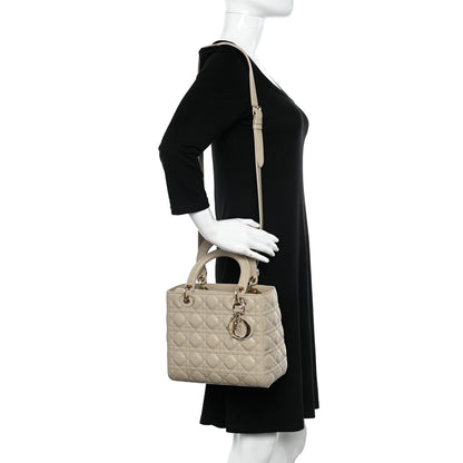 Christian Dior Lambskin Cannage Medium Lady Dior Beige 2 of 10