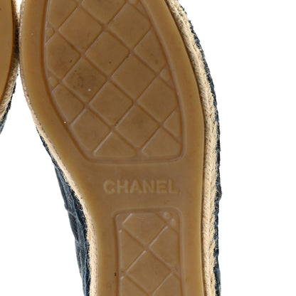 Chanel Denim Toile Embossed CC Espadrilles 37 Navy Black 10 of 12