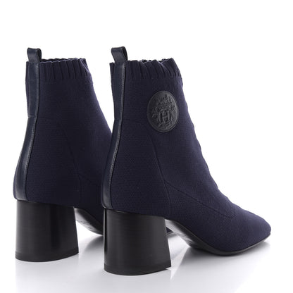 Hermes Knit Calfskin Volver 60 Ankle Boots 38 Bleu Diplomatique 4 of 9