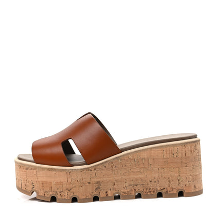 Hermes Calfskin Cork Eze 30 Sandals 38 Marron Glaise 1 of 9