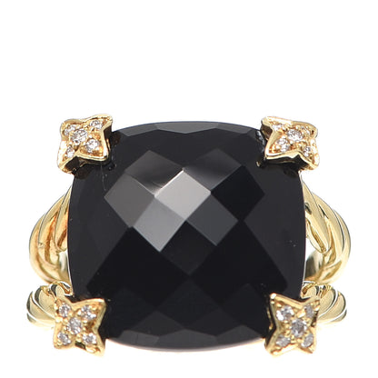 David Yurman 18K Yellow Gold Diamond Black Onyx 15mm Cushion On Point Ring 52 6 1 of 6