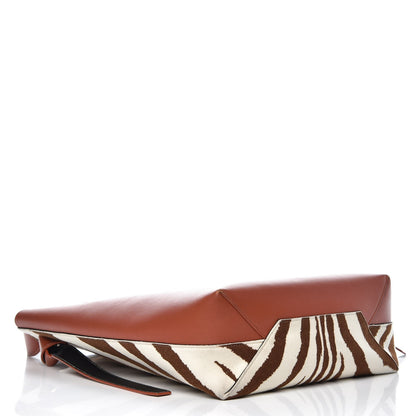 Celine Shiny Smooth Calfskin Felt Zebra Printed Small Twisted Cabas Chalk Brick 4 of 11