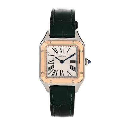 Cartier Stainless Steel 18K Pink Gold Alligator 27.5mm Santos Dumont Quartz Watch Green 1 of 4