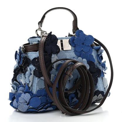 Fendi Denim Flowers Micro Peekaboo Iconic Satchel Blue 3 of 9
