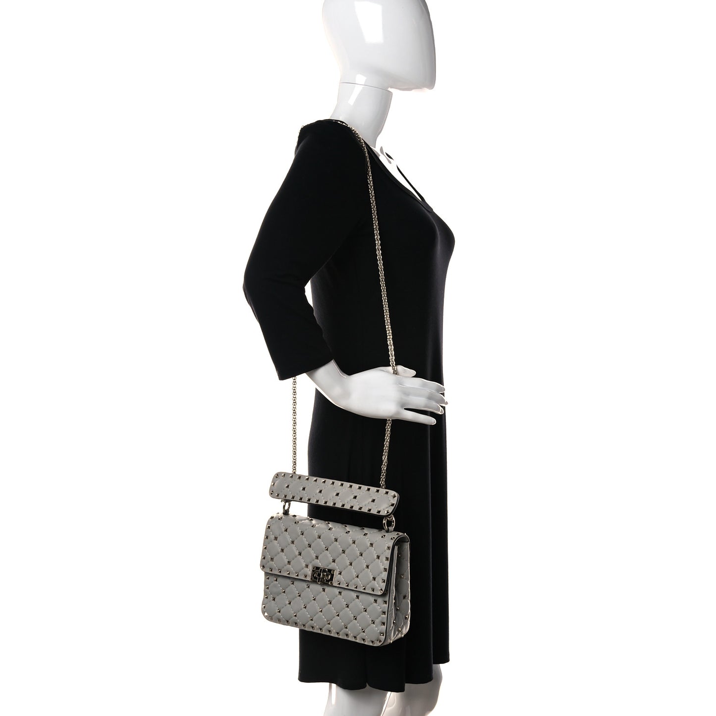Nappa Medium Rockstud Spike Shoulder Bag Opal Grey