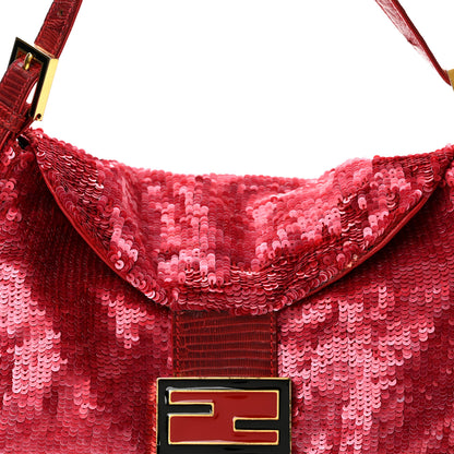 Fendi Sequin Lizard Enamel Baguette Red 8 of 14